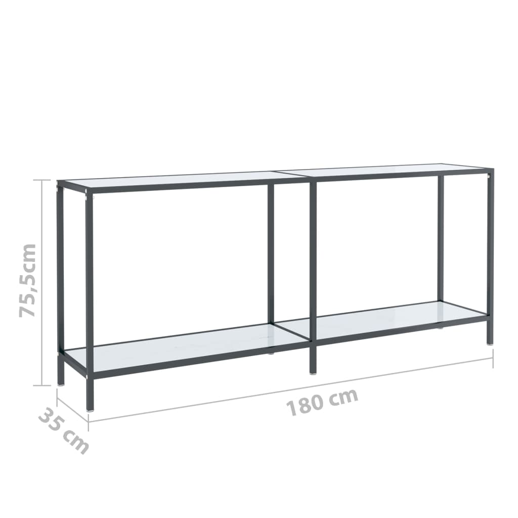 Console Table White 180x35x75.5 cm Tempered Glass