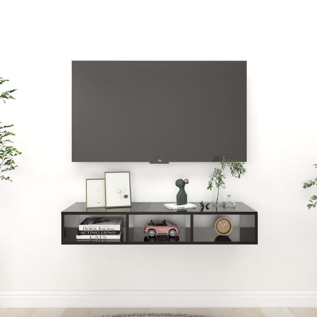 Wall Shelf High Gloss Black 102x30x17 cm Engineered Wood