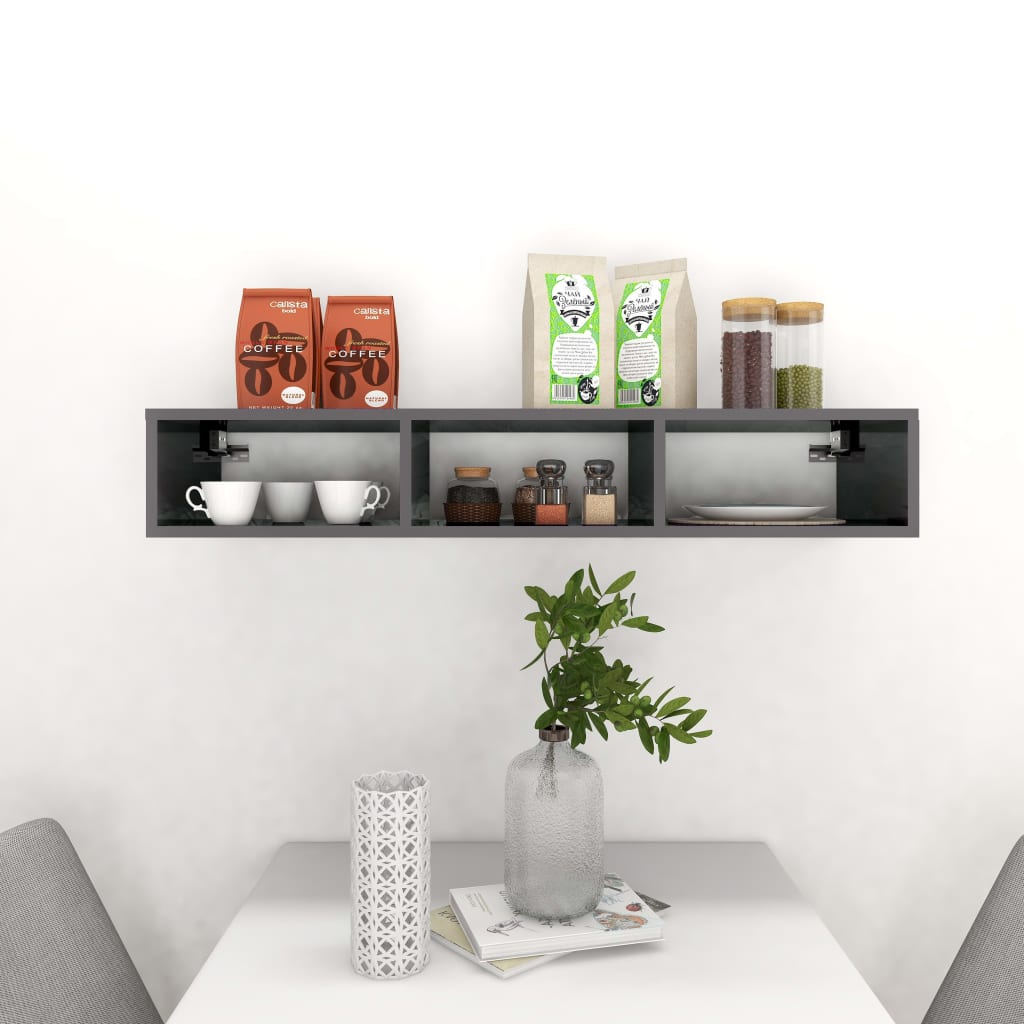 Wall Shelf High Gloss Grey 102x30x17 cm Engineered Wood