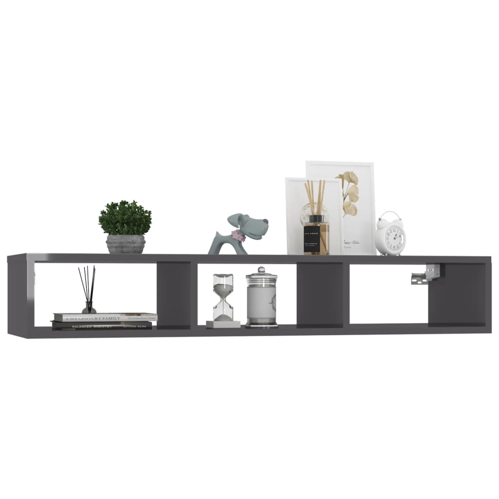 Wall Shelf High Gloss Grey 102x30x17 cm Engineered Wood