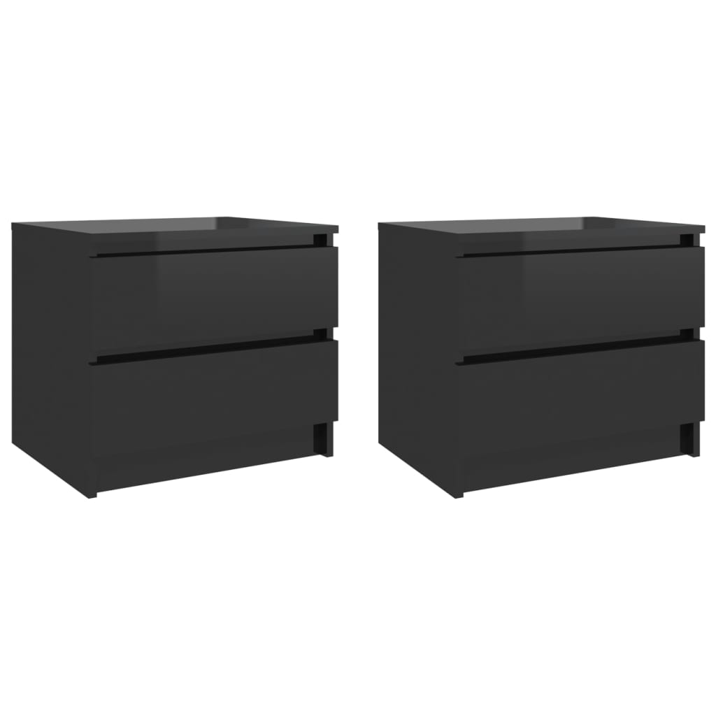 Bed Cabinets 2 pcs High Gloss Black 50x39x43.5 cm Engineered Wood