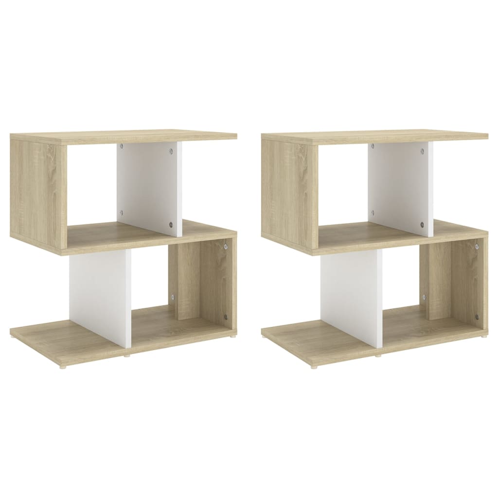 Bedside Cabinets 2pcs White and Sonoma Oak 50x30x51.5cm Engineered Wood