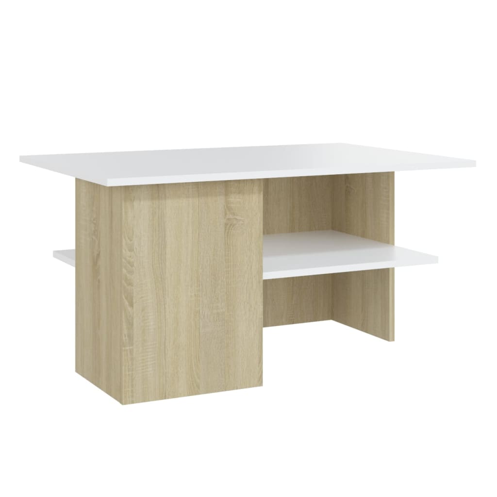 Coffee Table White and Sonoma Oak 90x60x46.5 cm Engineered Wood