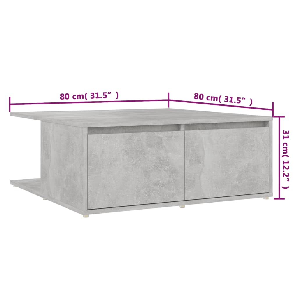 Coffee Table Concrete Grey 80x80x31 cm Engineered Wood