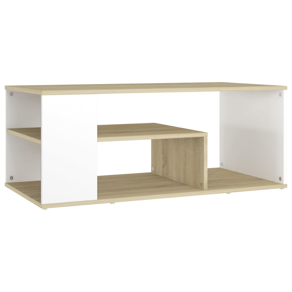 Coffee Table White and Sonoma Oak 100x50x40 cm Engineered Wood