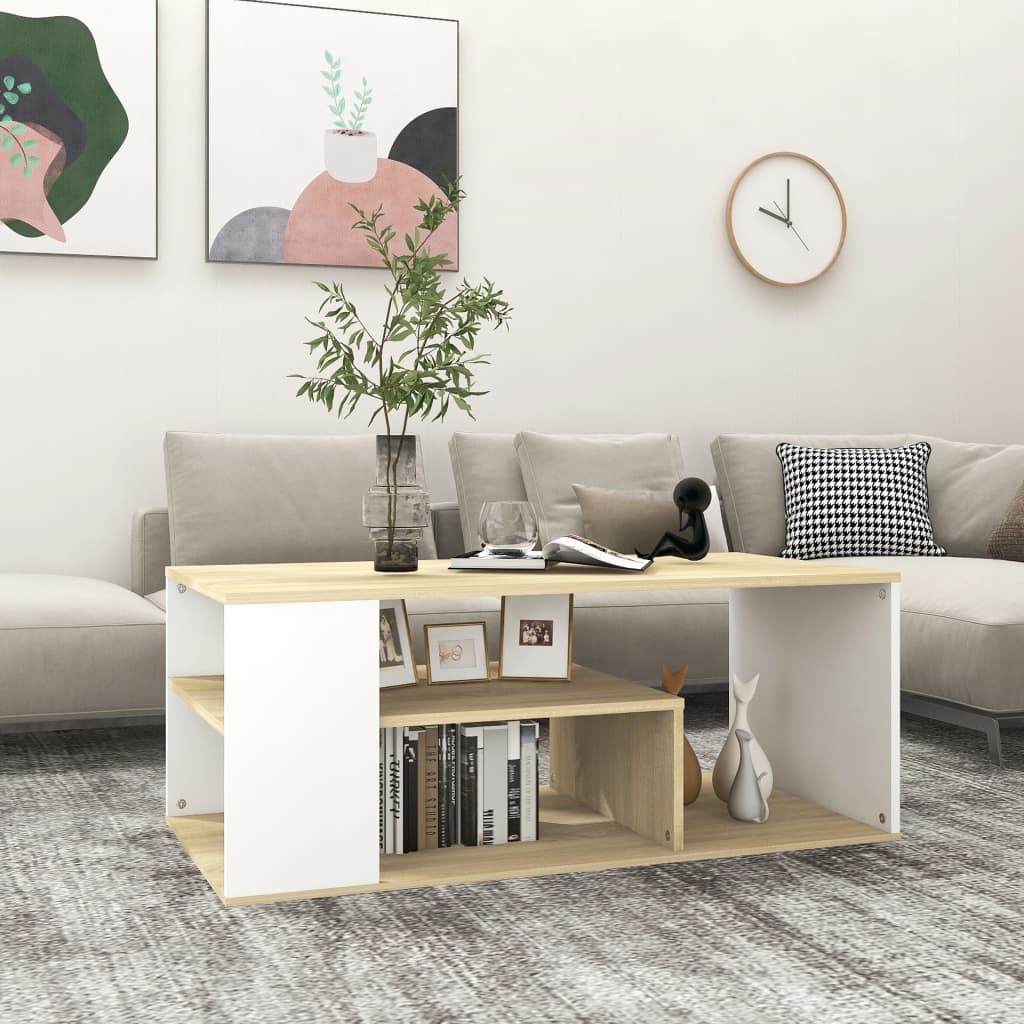 Coffee Table White and Sonoma Oak 100x50x40 cm Engineered Wood