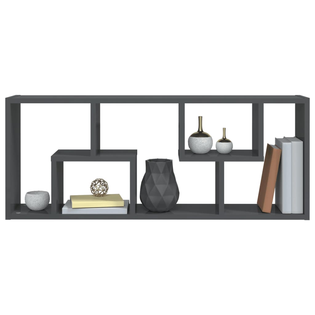 Wall Shelf High Gloss Grey 36x16x90 cm Engineered Wood