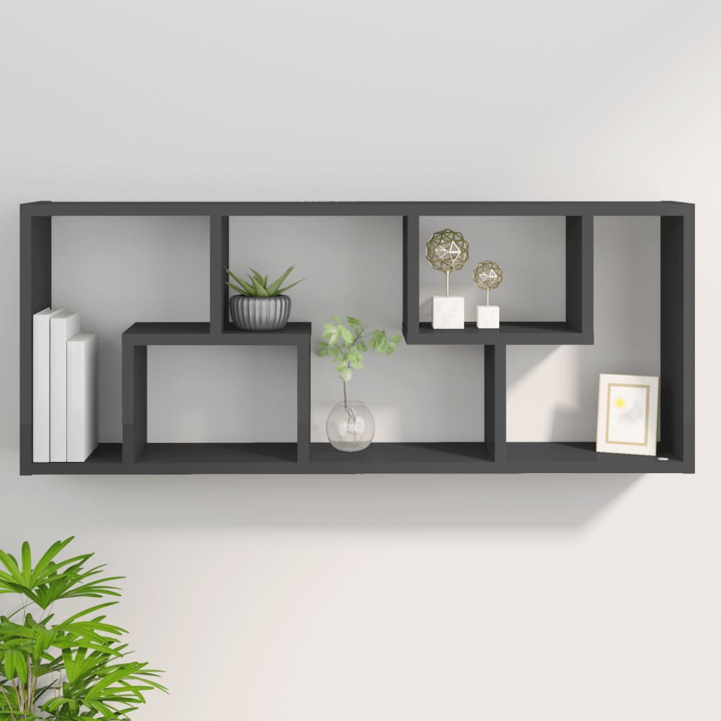 Wall Shelf High Gloss Grey 36x16x90 cm Engineered Wood