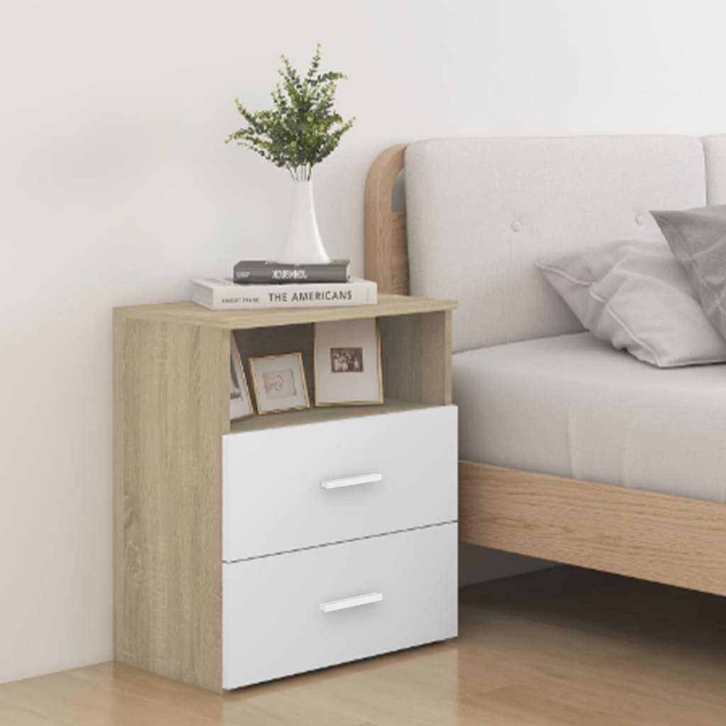 Bed Cabinets 2 pcs Sonoma Oak and White 50x32x60cm