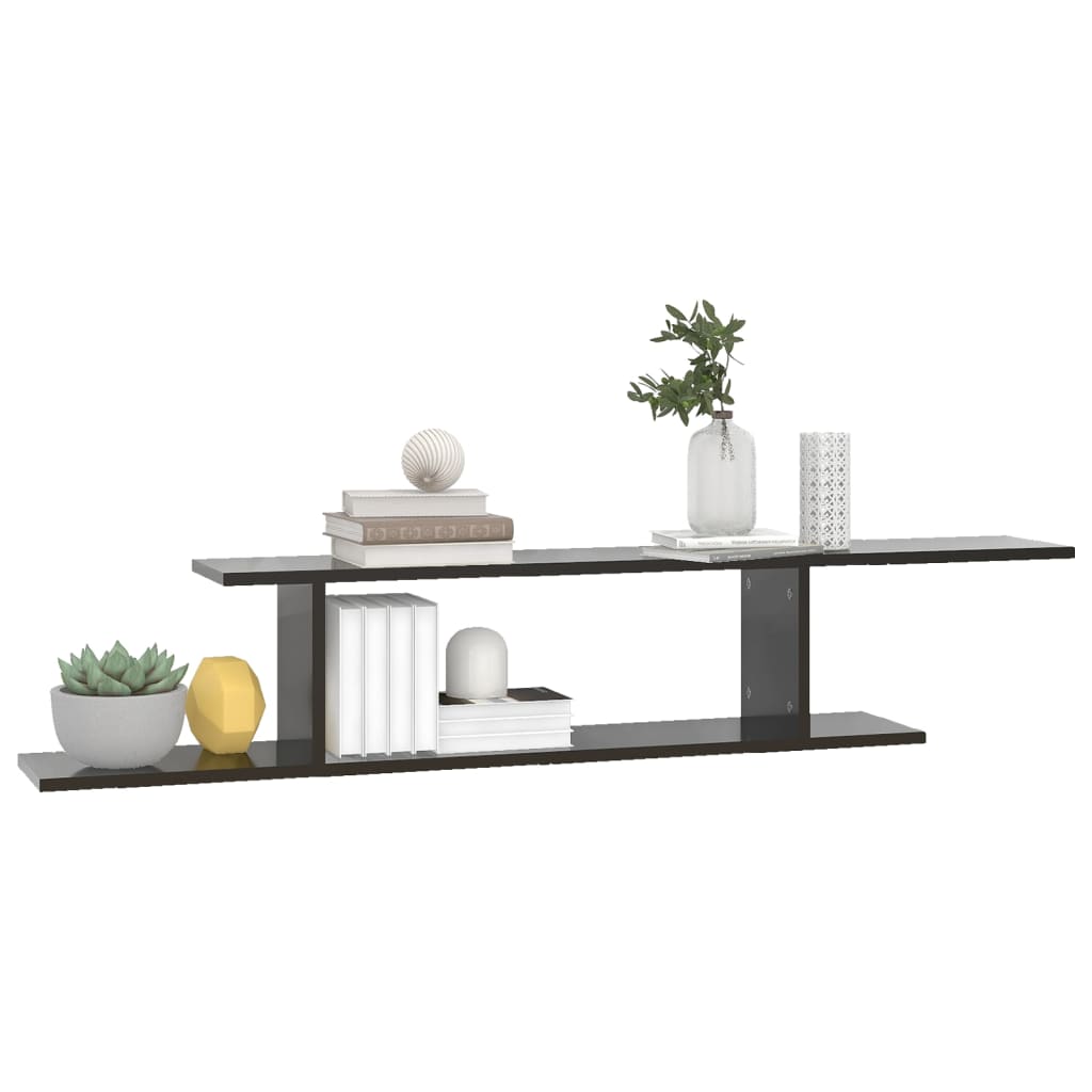 Wall-Mounted TV Shelf High Gloss Black 125x18x23 cm Engineered Wood