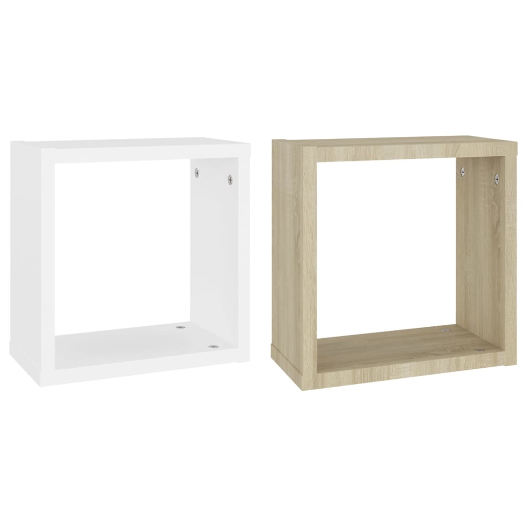 Wall Cube Shelves 2 pcs White and Sonoma Oak 30x15x30 cm