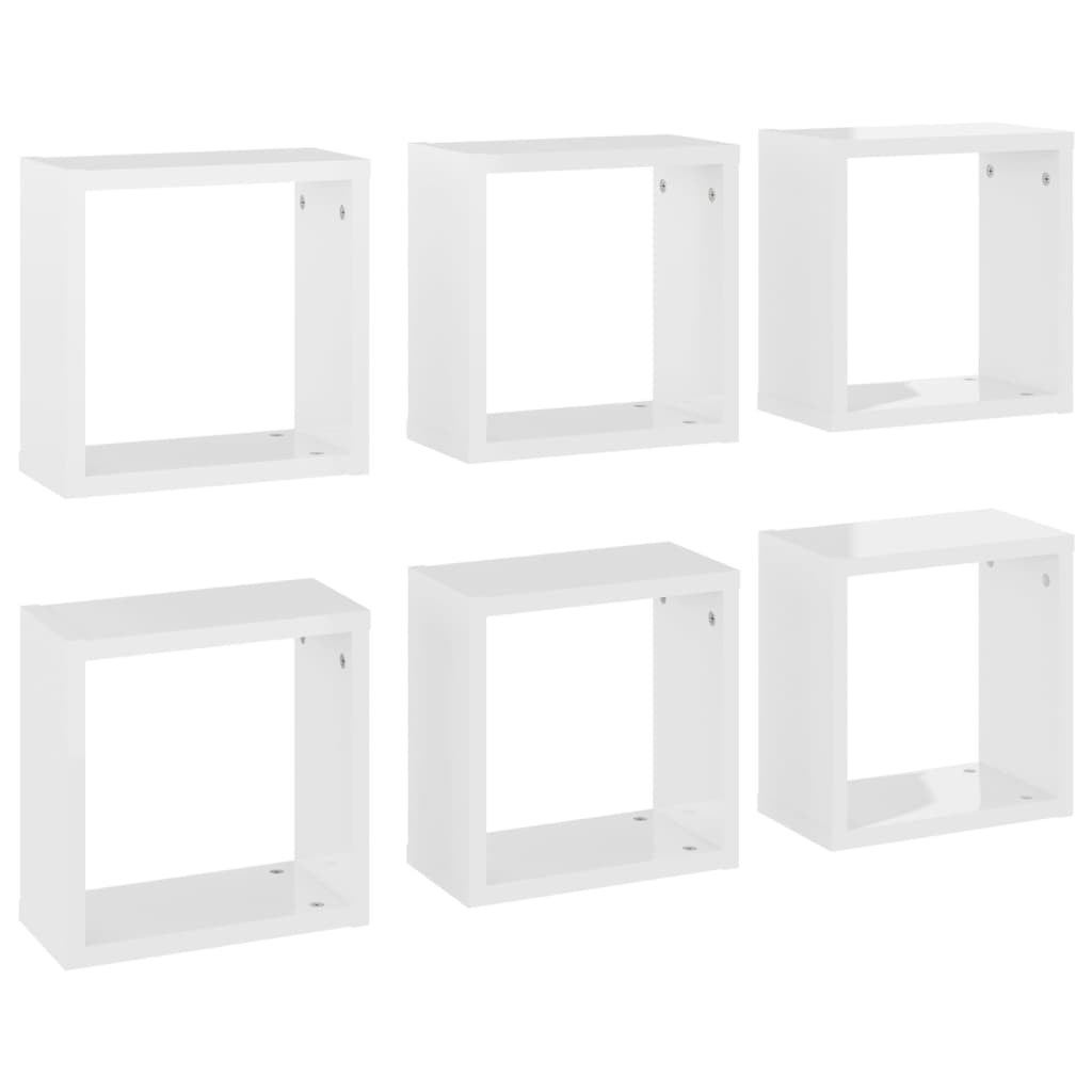 Wall Cube Shelves 6 pcs High Gloss White 30x15x30 cm