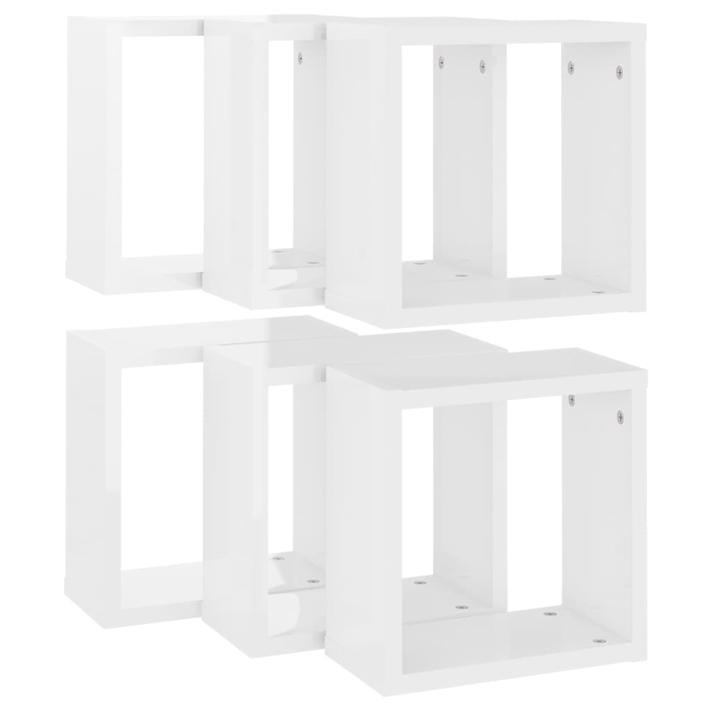 Wall Cube Shelves 6 pcs High Gloss White 30x15x30 cm