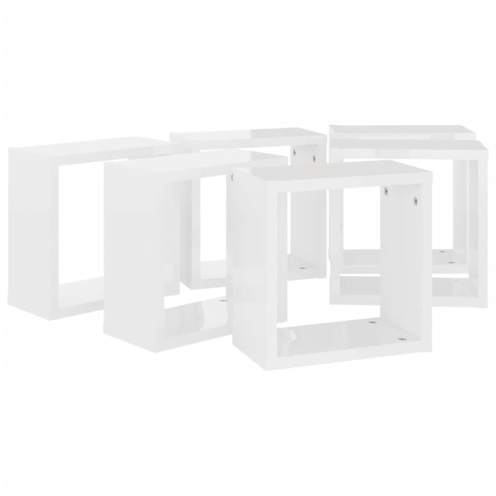 Wall Cube Shelves 6 pcs High Gloss White 30x15x30 cm