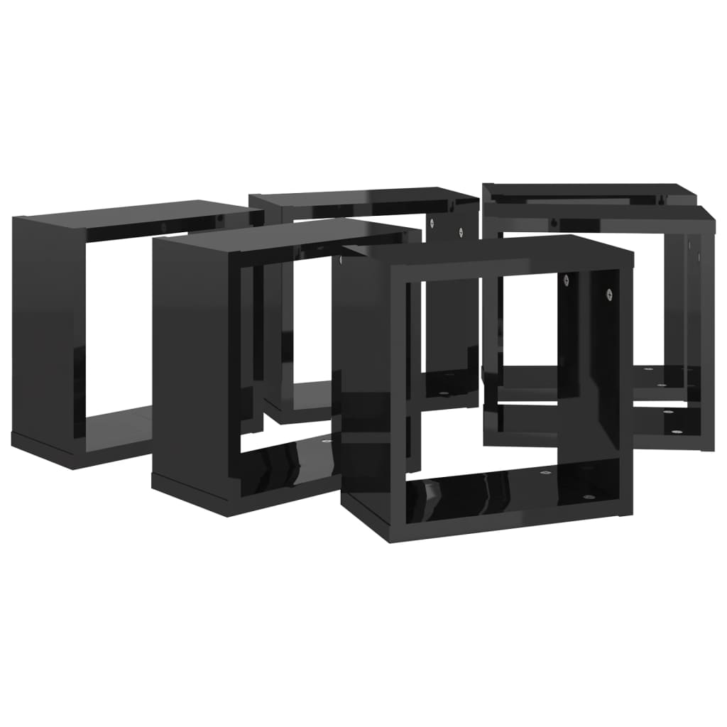 Wall Cube Shelves 6 pcs High Gloss Black 30x15x30 cm