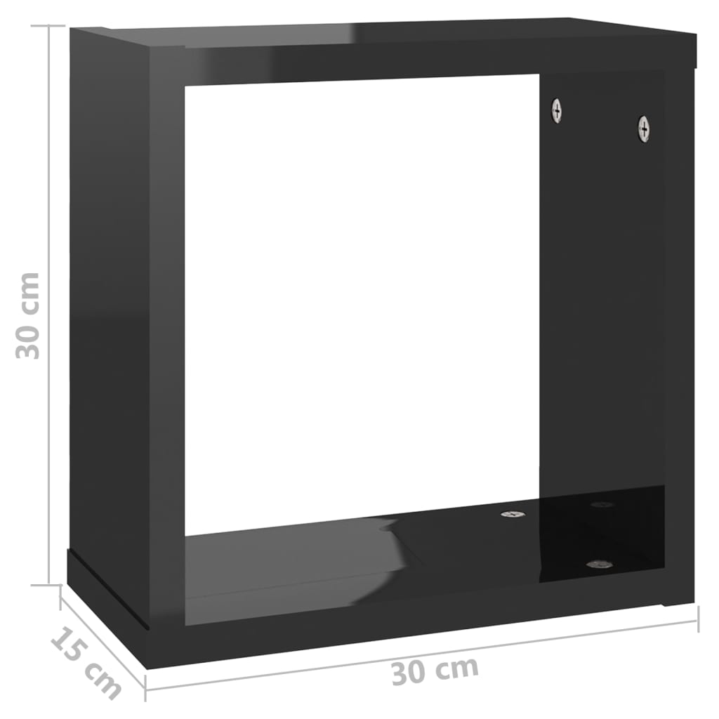 Wall Cube Shelves 6 pcs High Gloss Black 30x15x30 cm