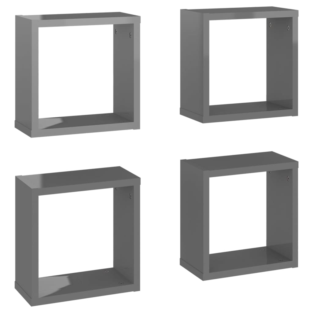 Wall Cube Shelves 4 pcs High Gloss Grey 30x15x30 cm