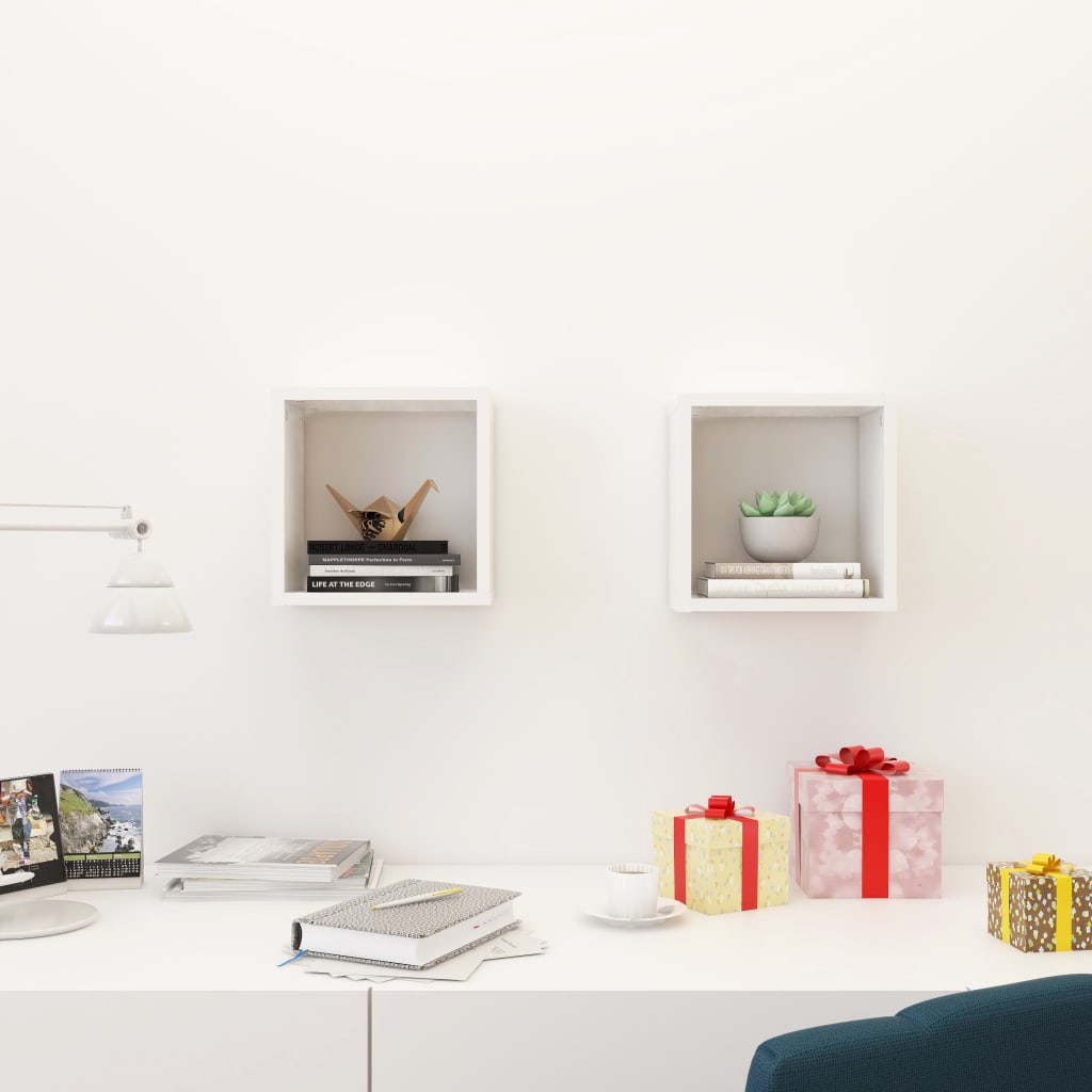 Wall Cube Shelves 2 pcs White 26x15x26 cm