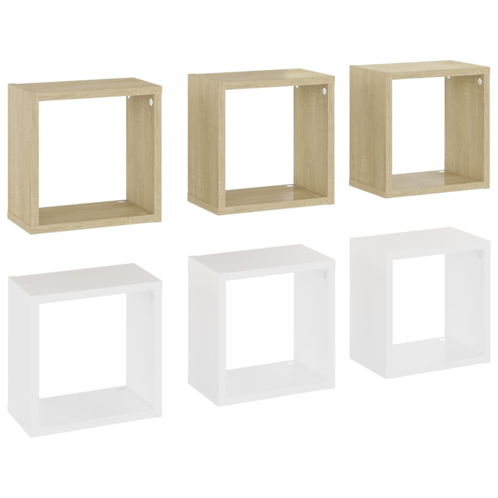 Wall Cube Shelves 6 pcs White and Sonoma Oak 26x15x26 cm