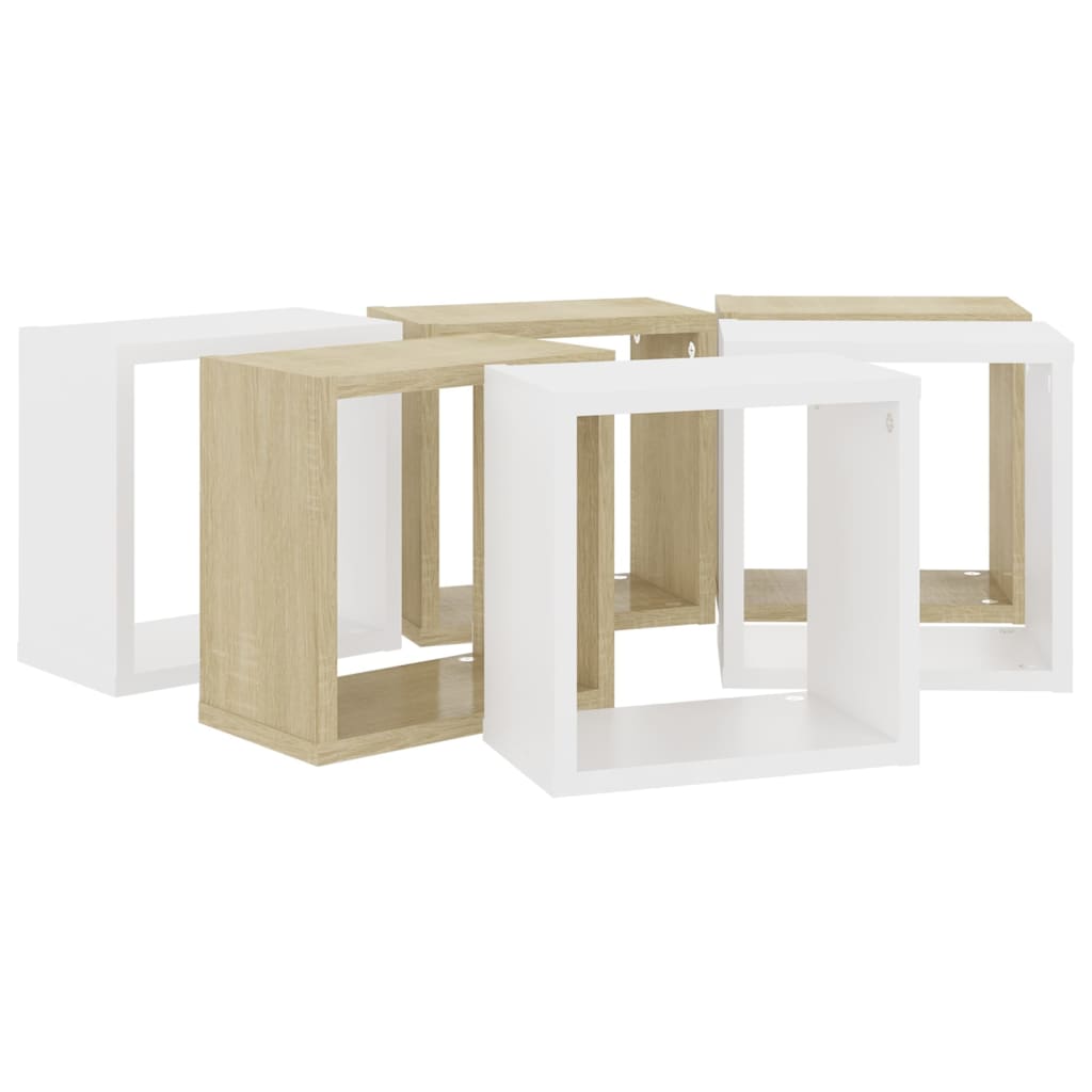 Wall Cube Shelves 6 pcs White and Sonoma Oak 26x15x26 cm