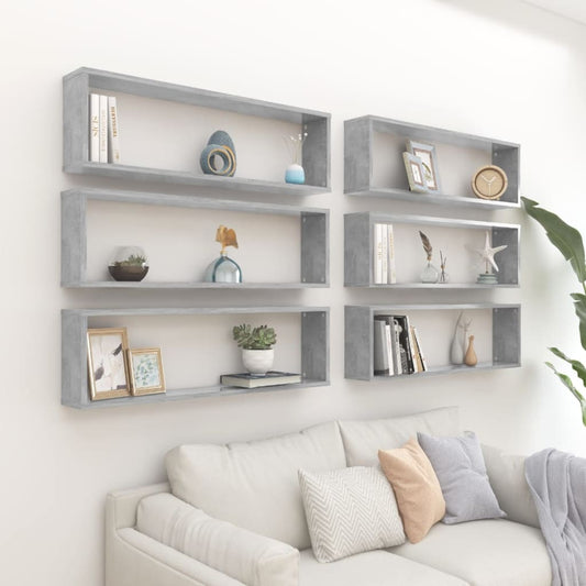 Wall Cube Shelves 6 pcs Concrete Grey 100x15x30 cm Engineered Wood