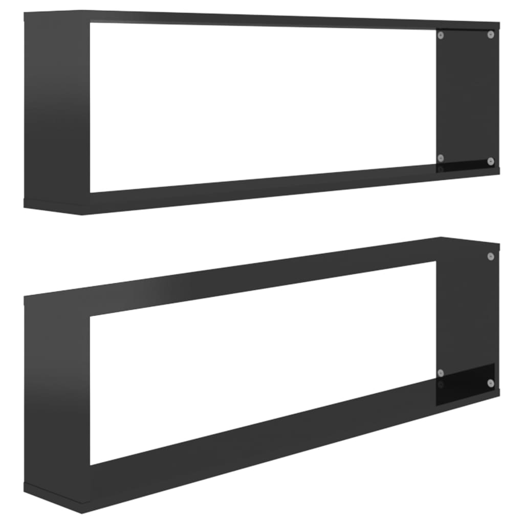 Wall Cube Shelves 2 pcs High Gloss Black 100x15x30 cm Engineered Wood