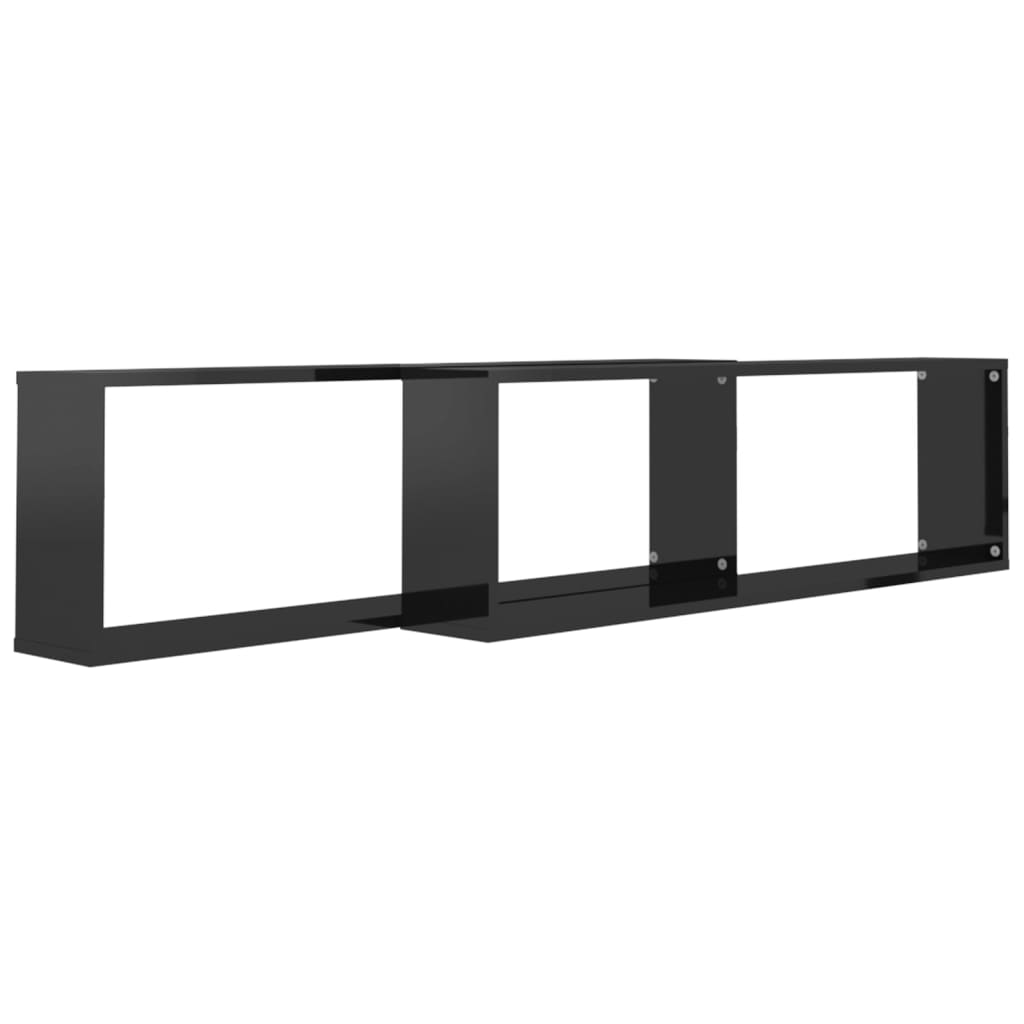 Wall Cube Shelves 2 pcs High Gloss Black 100x15x30 cm Engineered Wood