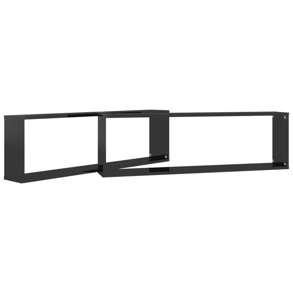 Wall Cube Shelves 2 pcs High Gloss Black 100x15x30 cm Engineered Wood