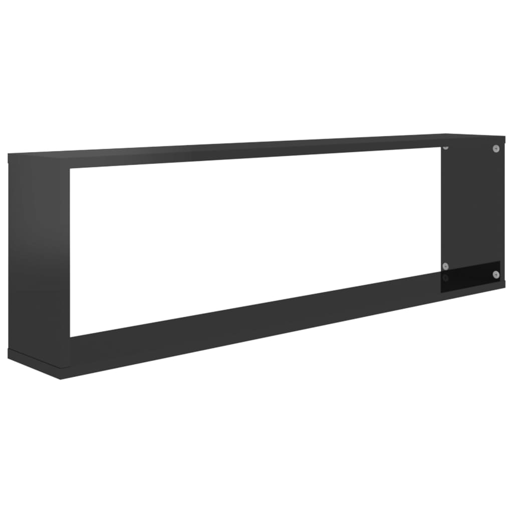 Wall Cube Shelves 2 pcs High Gloss Black 100x15x30 cm Engineered Wood