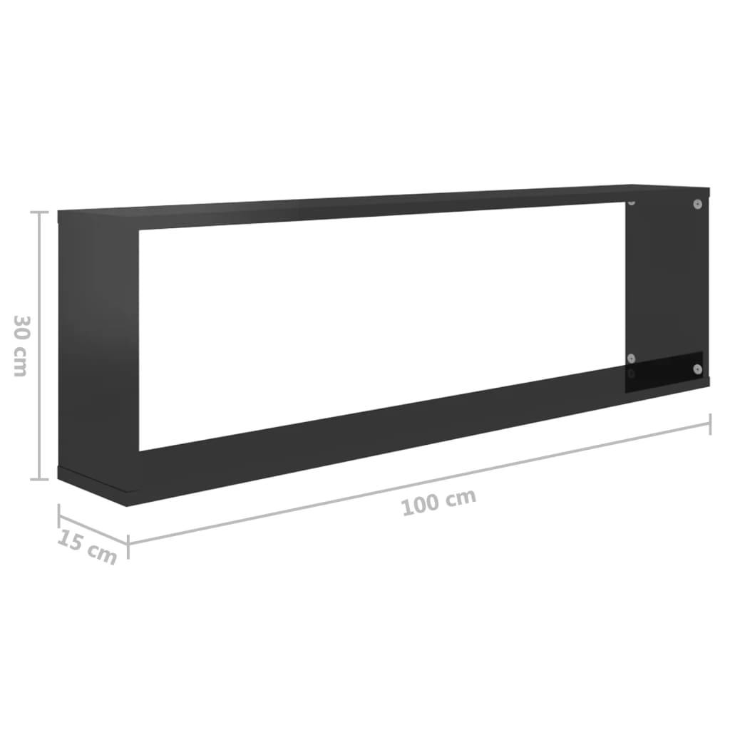 Wall Cube Shelves 2 pcs High Gloss Black 100x15x30 cm Engineered Wood