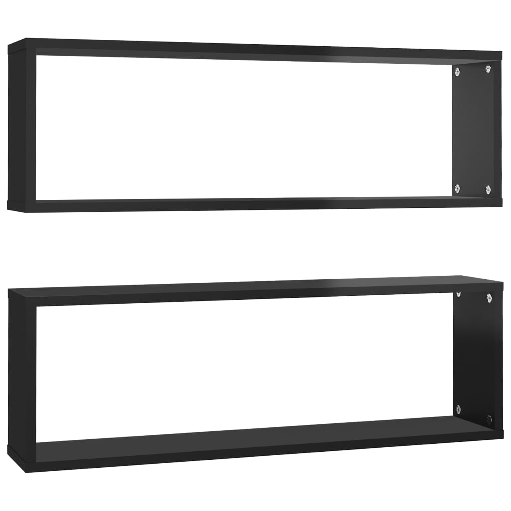 Wall Cube Shelves 2 pcs High Gloss Black 80x15x26.5cm Engineered Wood