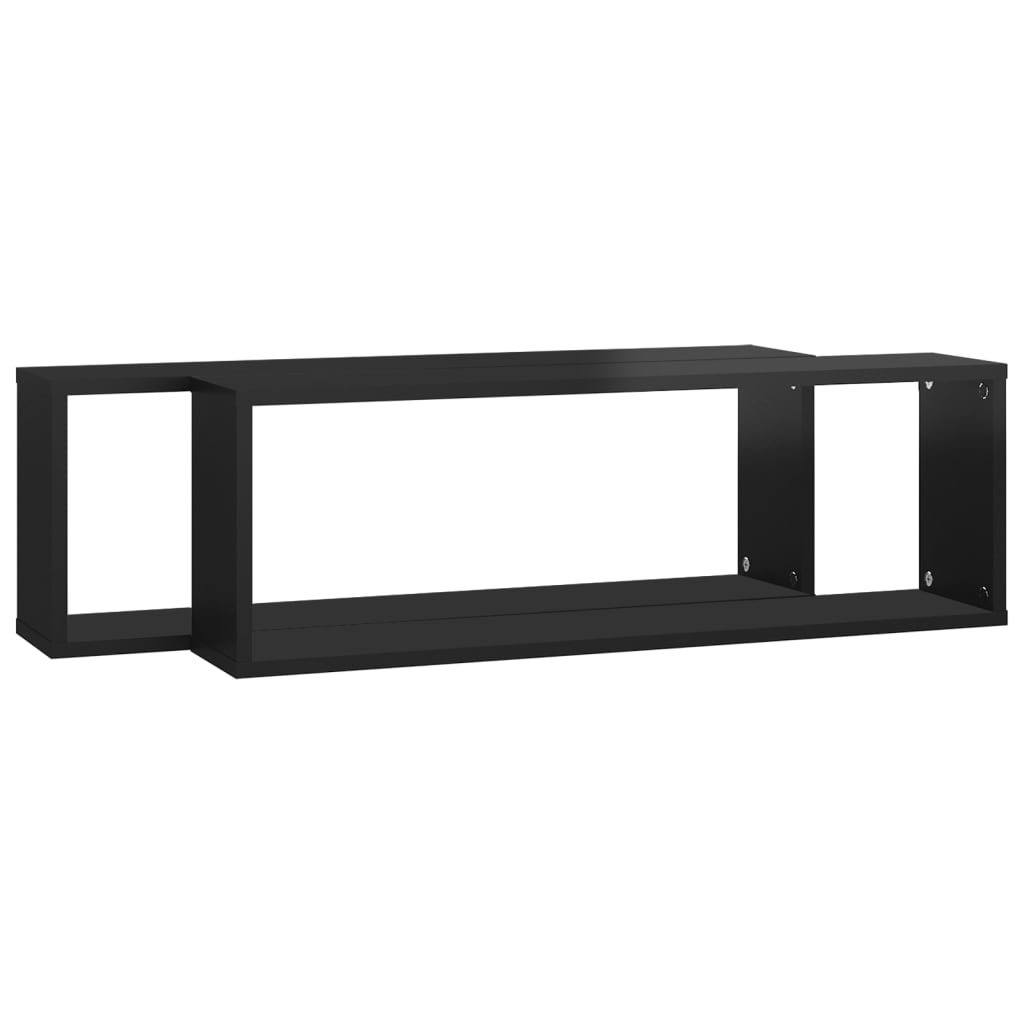 Wall Cube Shelves 2 pcs High Gloss Black 80x15x26.5cm Engineered Wood