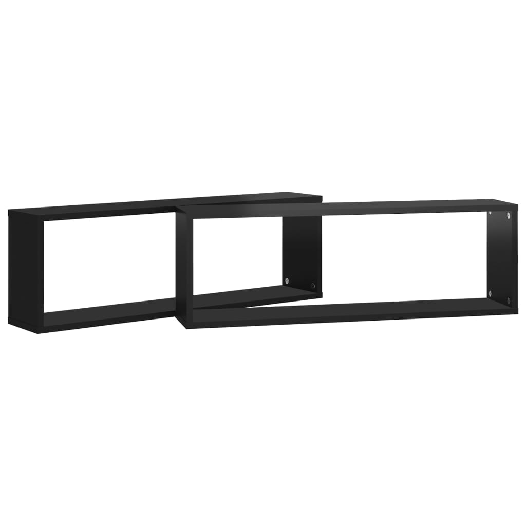 Wall Cube Shelves 2 pcs High Gloss Black 80x15x26.5cm Engineered Wood