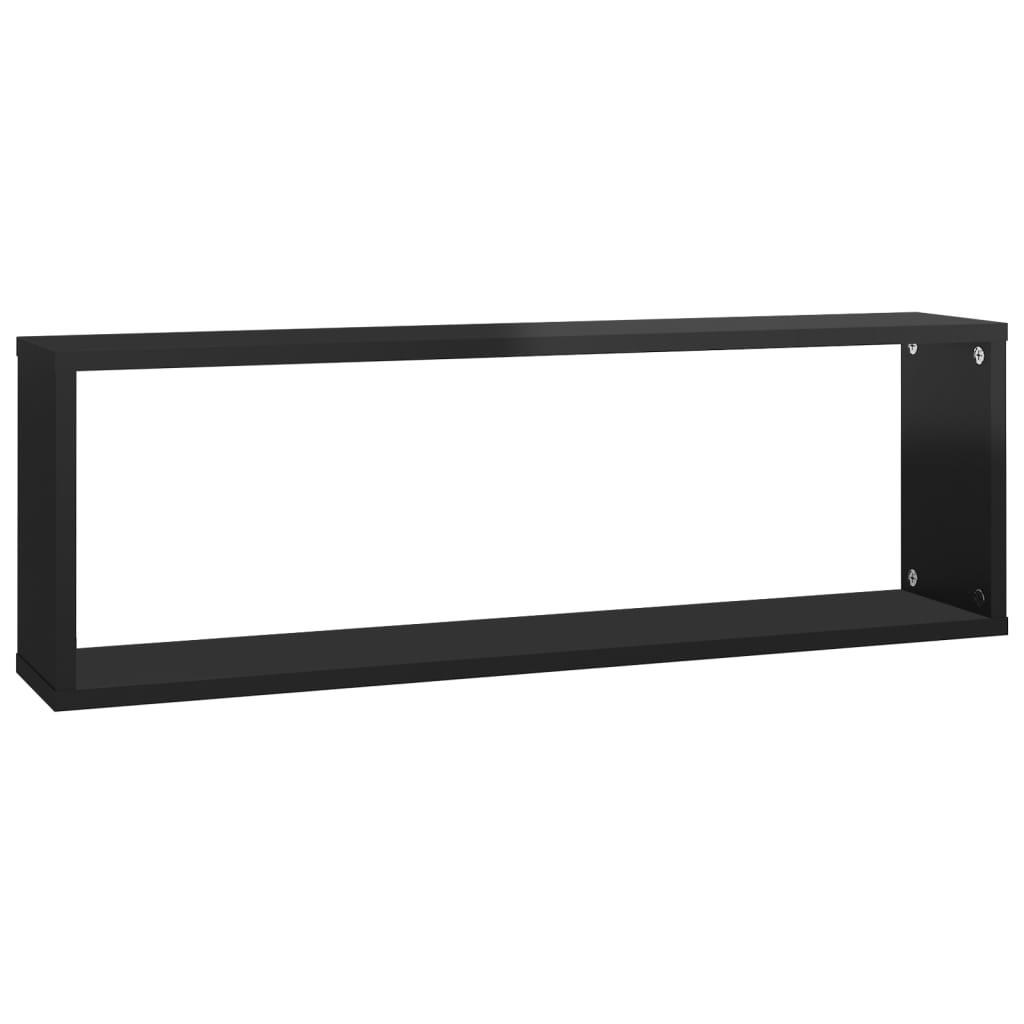 Wall Cube Shelves 2 pcs High Gloss Black 80x15x26.5cm Engineered Wood