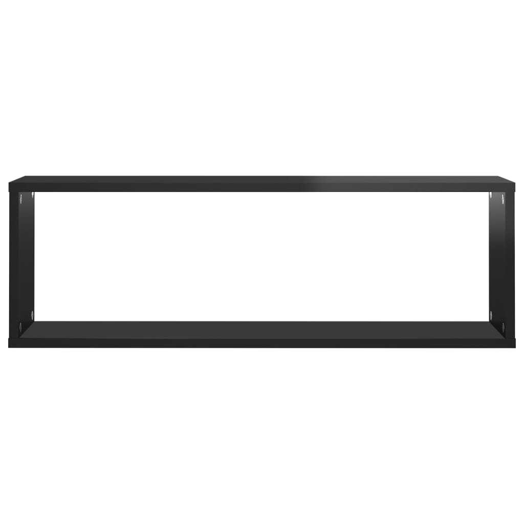 Wall Cube Shelves 2 pcs High Gloss Black 80x15x26.5cm Engineered Wood