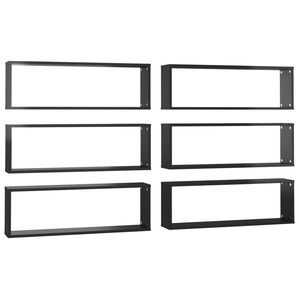 Wall Cube Shelves 6 pcs High Gloss Black 80x15x26.5cm Engineered Wood