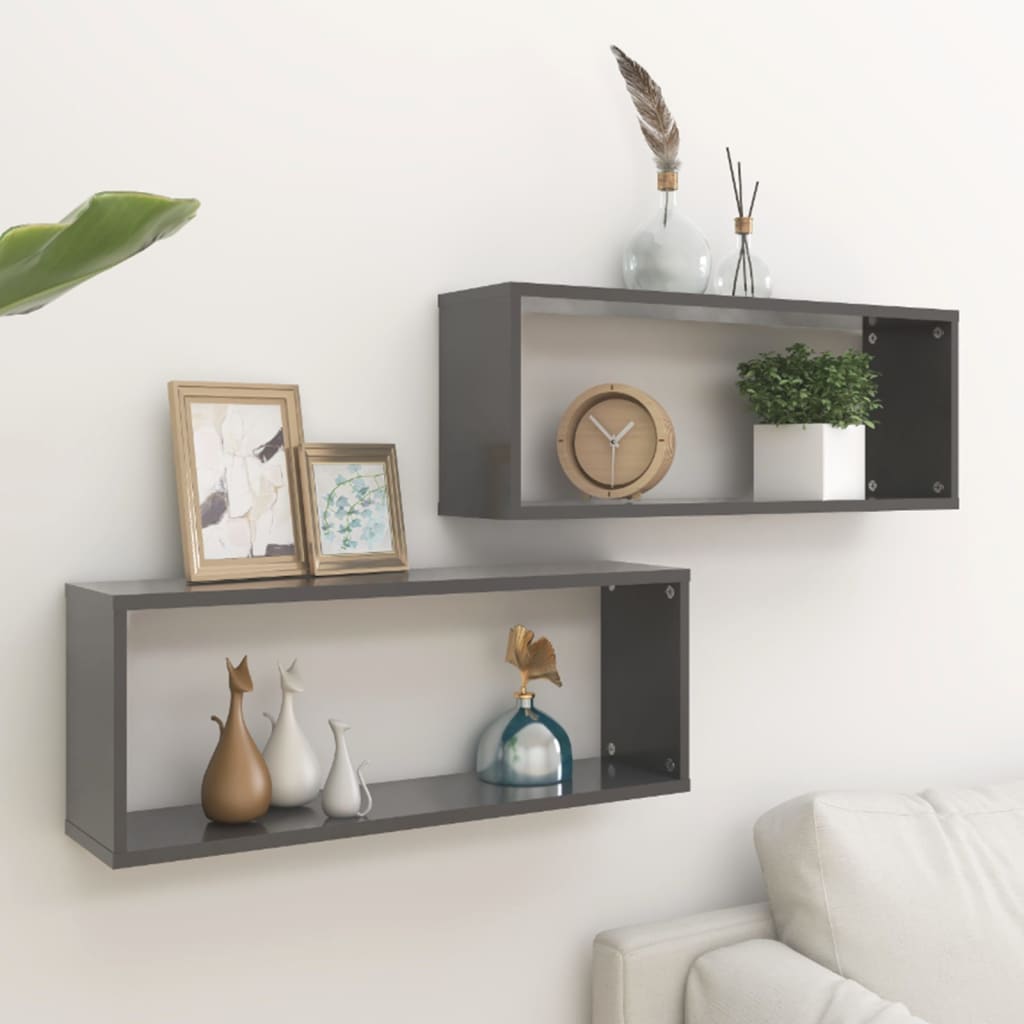 Wall Cube Shelves 2 pcs Grey 60x15x23 cm Engineered Wood