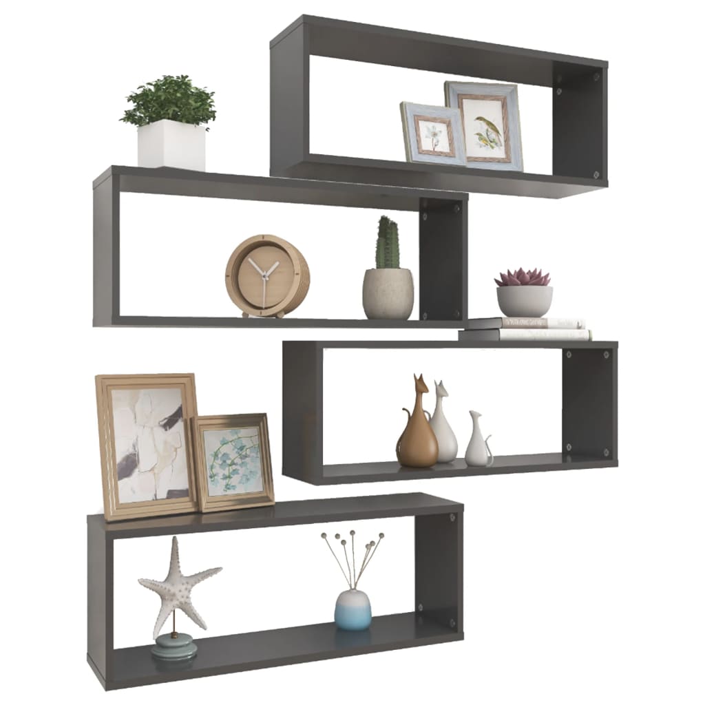 Wall Cube Shelves 4 pcs Grey 60x15x23 cm Engineered Wood