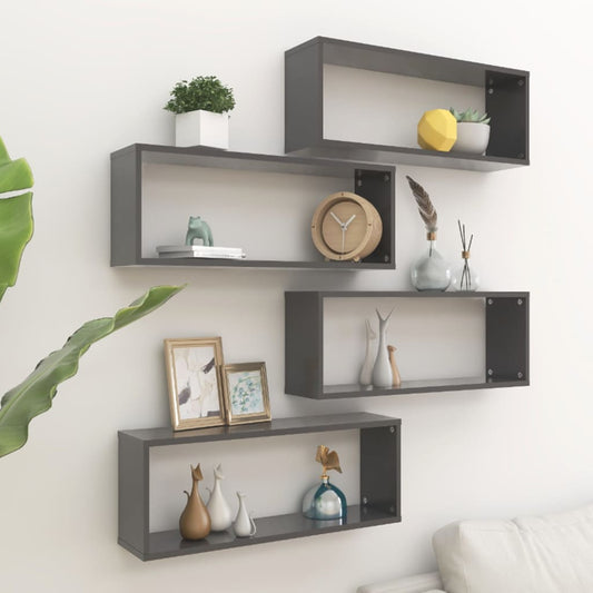 Wall Cube Shelves 4 pcs Grey 60x15x23 cm Engineered Wood