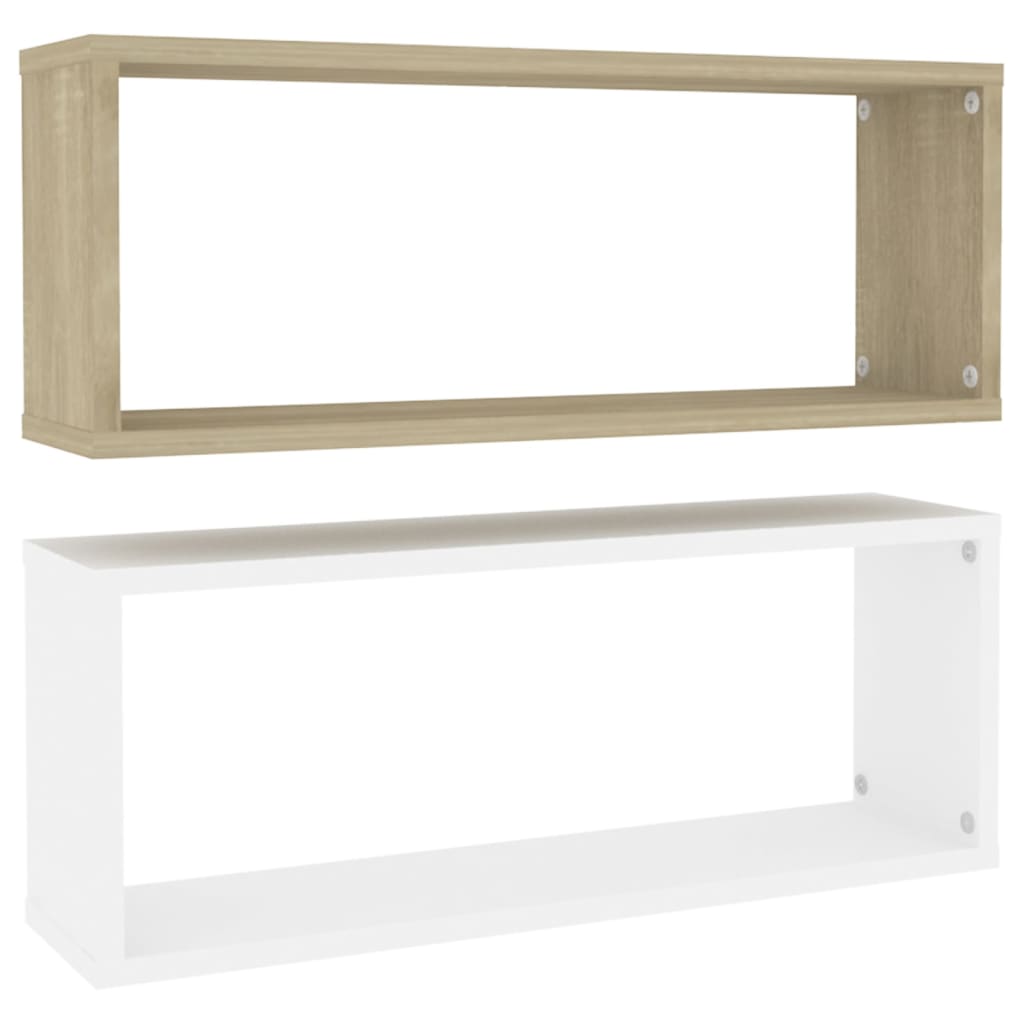 Wall Cube Shelves 2 pcs White and Sonoma Oak 60x15x23 cm Engineered Wood