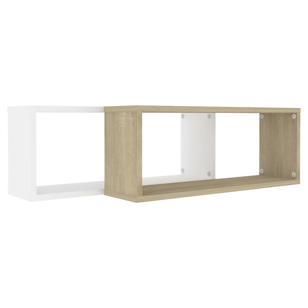 Wall Cube Shelves 2 pcs White and Sonoma Oak 60x15x23 cm Engineered Wood