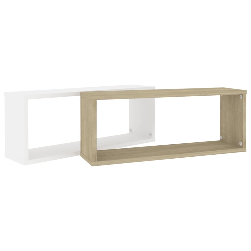 Wall Cube Shelves 2 pcs White and Sonoma Oak 60x15x23 cm Engineered Wood