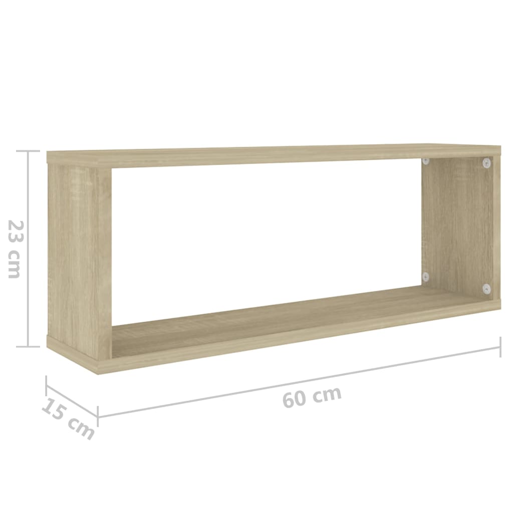 Wall Cube Shelves 2 pcs White and Sonoma Oak 60x15x23 cm Engineered Wood