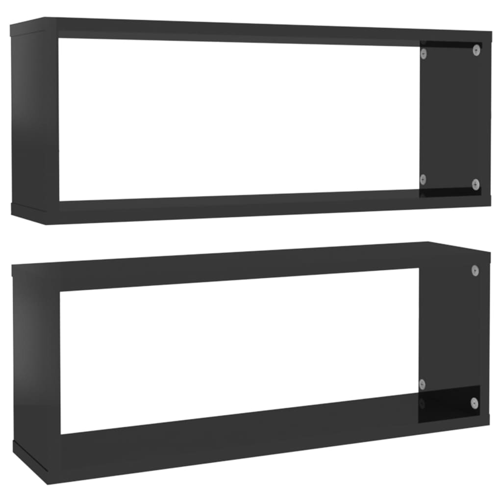 Wall Cube Shelves 2 pcs High Gloss Black 60x15x23 cm Engineered Wood