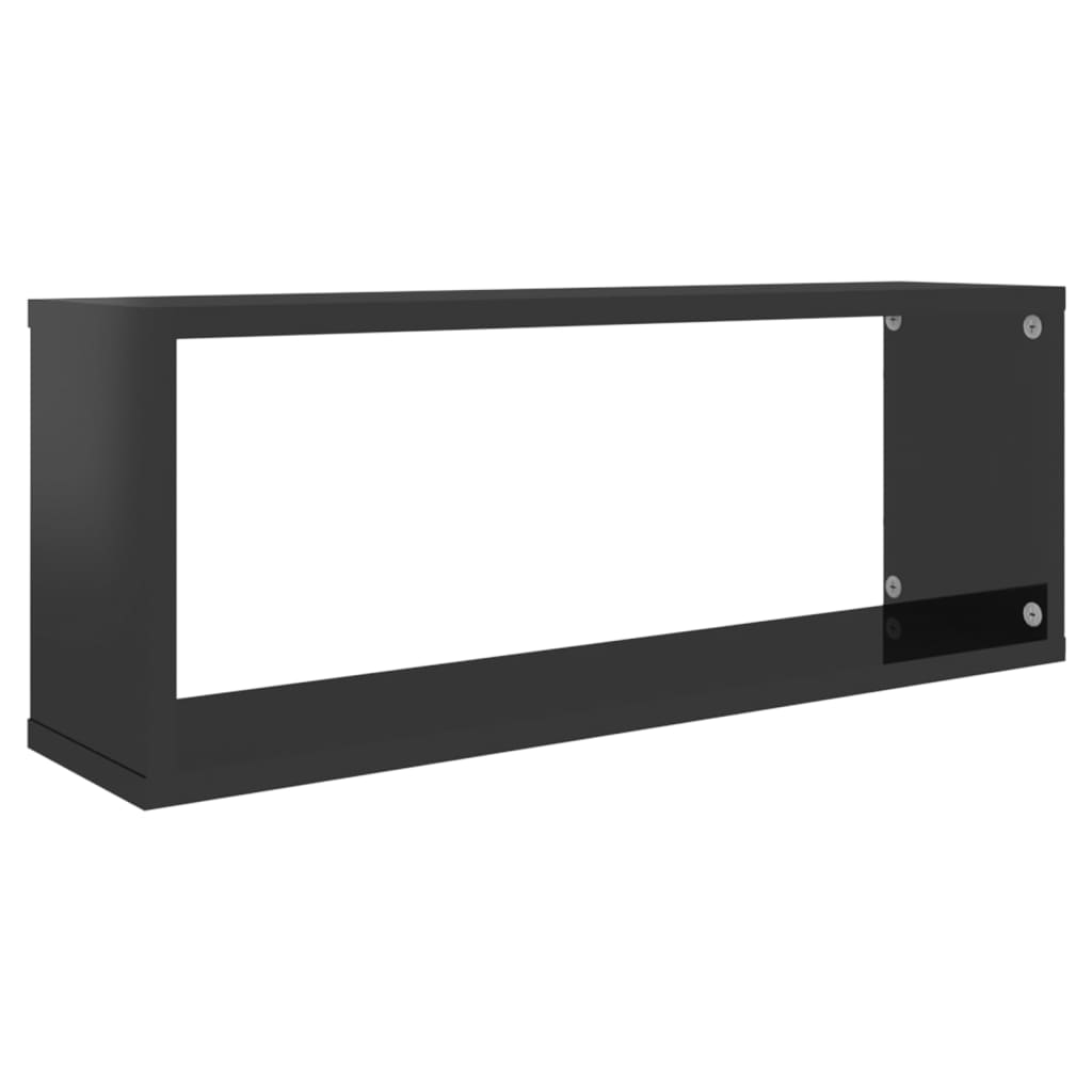 Wall Cube Shelves 2 pcs High Gloss Black 60x15x23 cm Engineered Wood