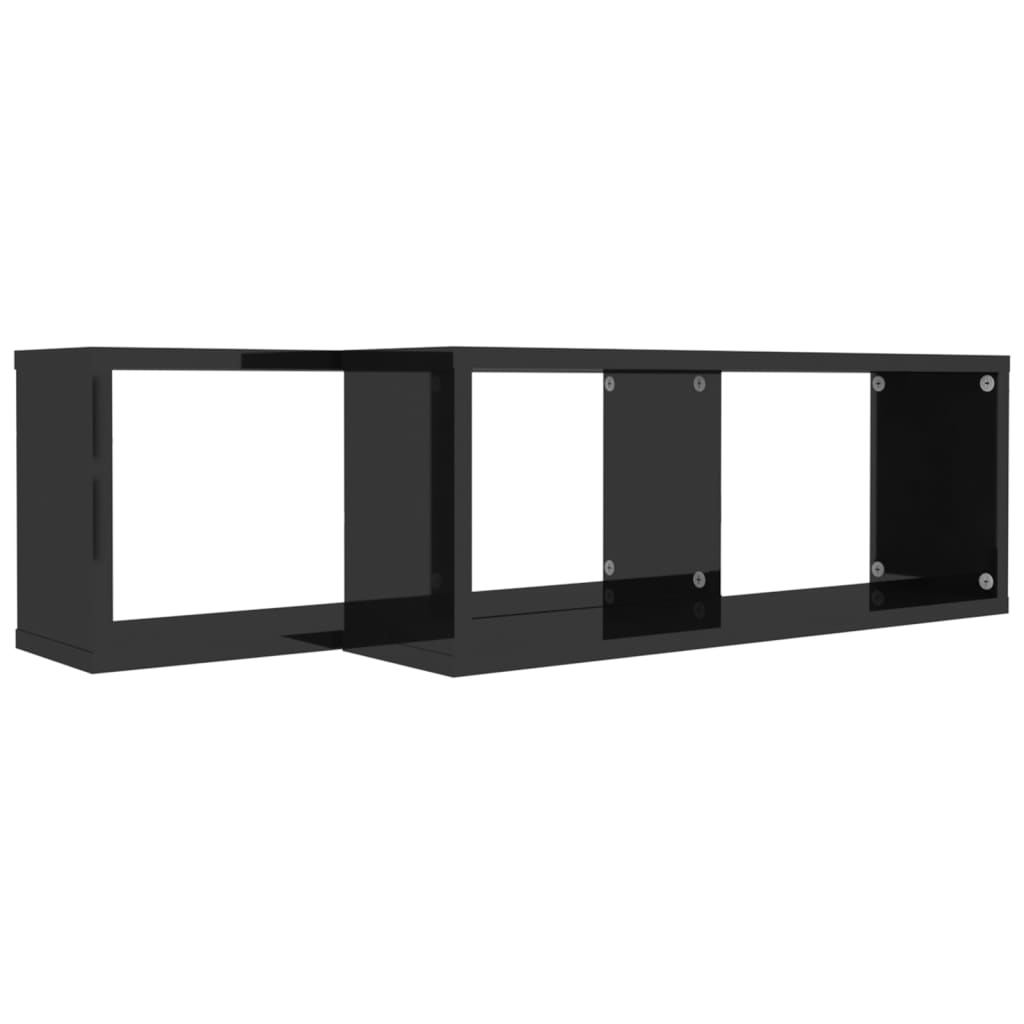 Wall Cube Shelves 2 pcs High Gloss Black 60x15x23 cm Engineered Wood