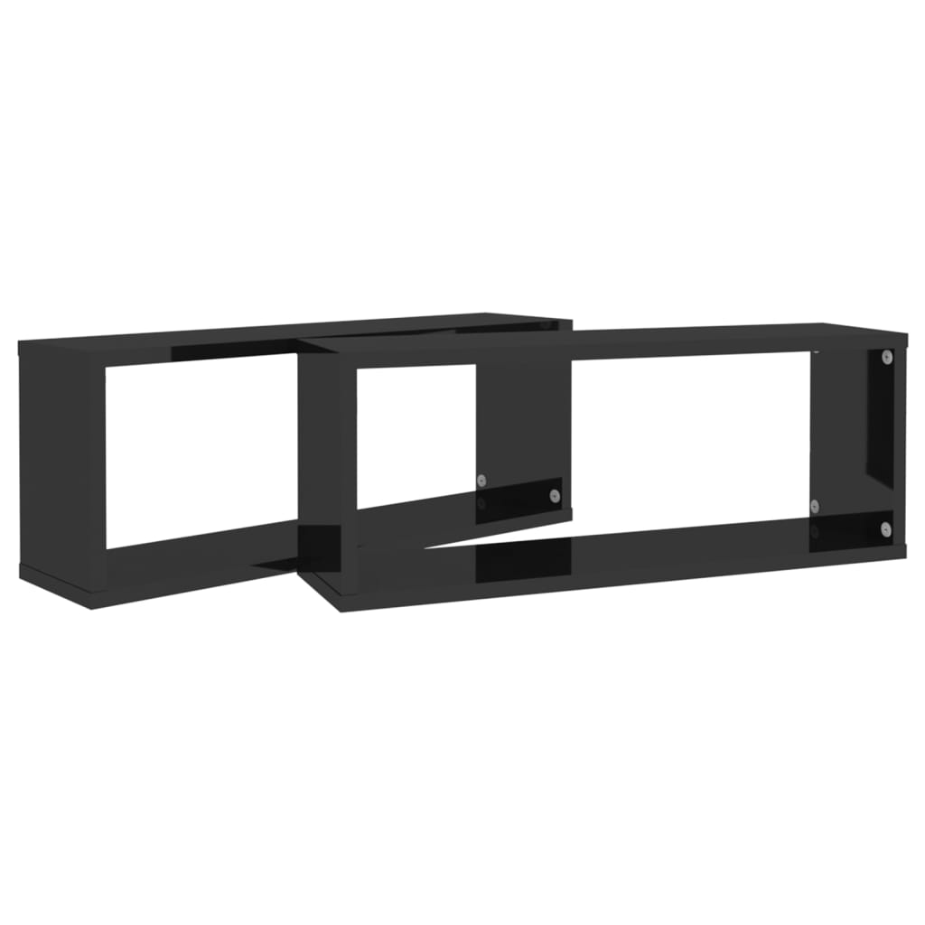 Wall Cube Shelves 2 pcs High Gloss Black 60x15x23 cm Engineered Wood