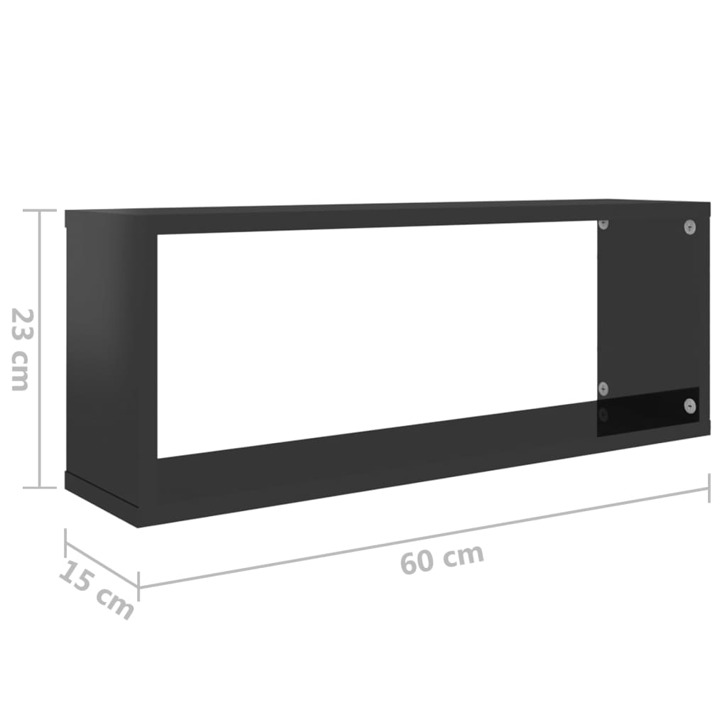 Wall Cube Shelves 2 pcs High Gloss Black 60x15x23 cm Engineered Wood