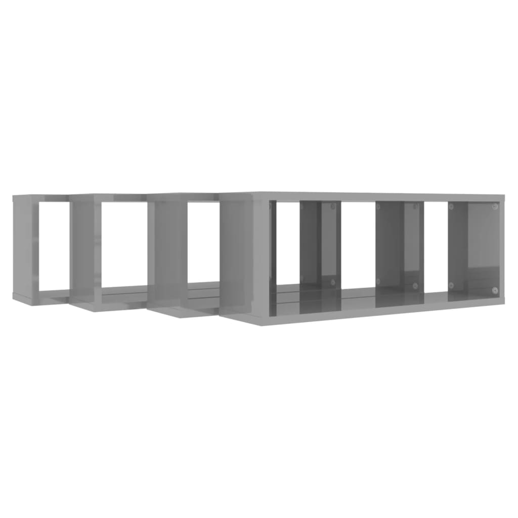 Wall Cube Shelves 4 pcs High Gloss Grey 60x15x23 cm Engineered Wood