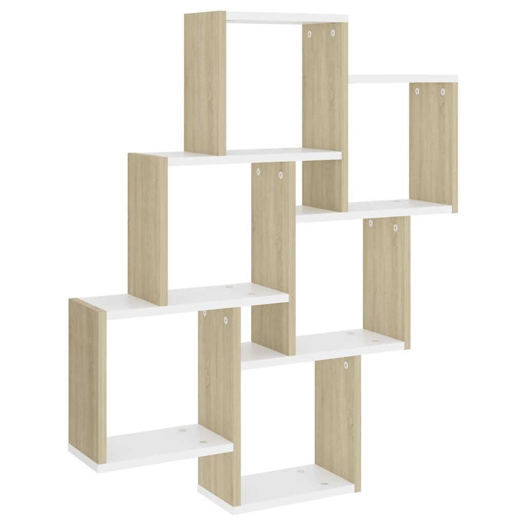 Wall Cube Shelf White and Sonoma Oak 78x15x93 cm Engineered Wood